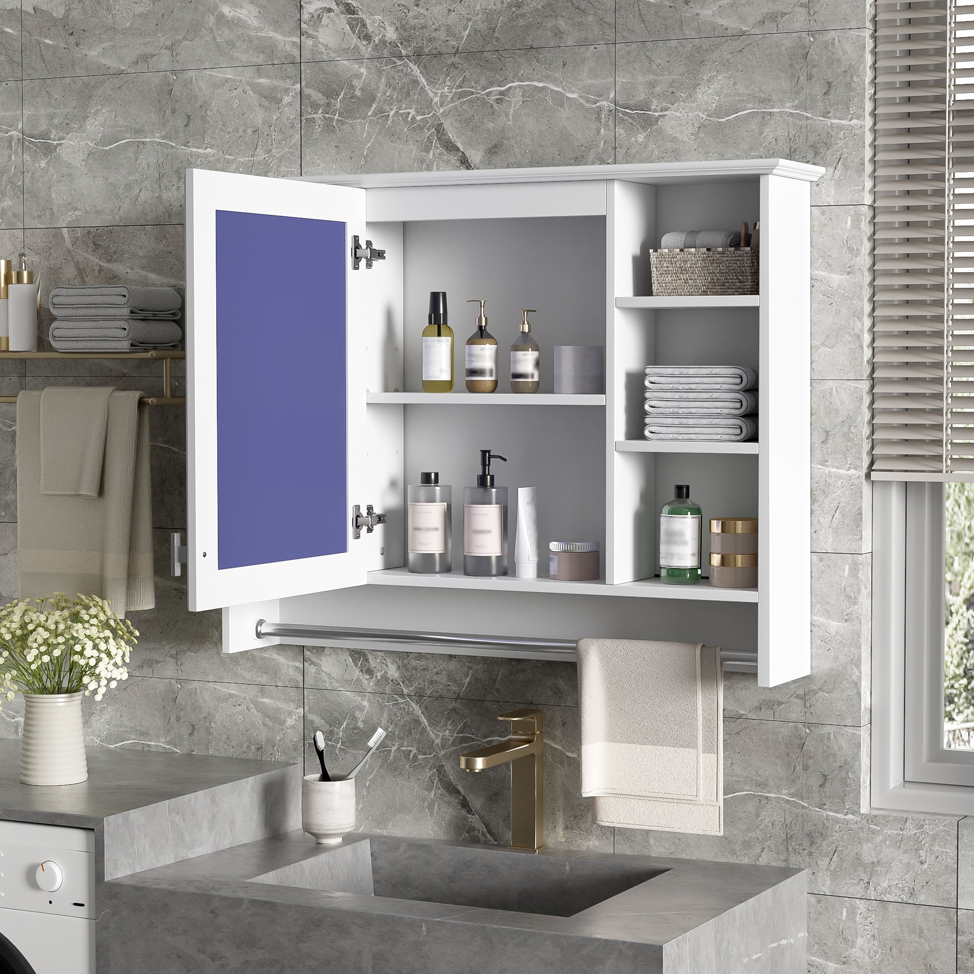 Euroco 3-in-1 Bathroom Mirror Cabinet, 36-inch Wall Mounted Medicine Cabinet with Adjustable Shelf & Soft Close Door, High-Define Mirror with Storage for Bathroom Vanity