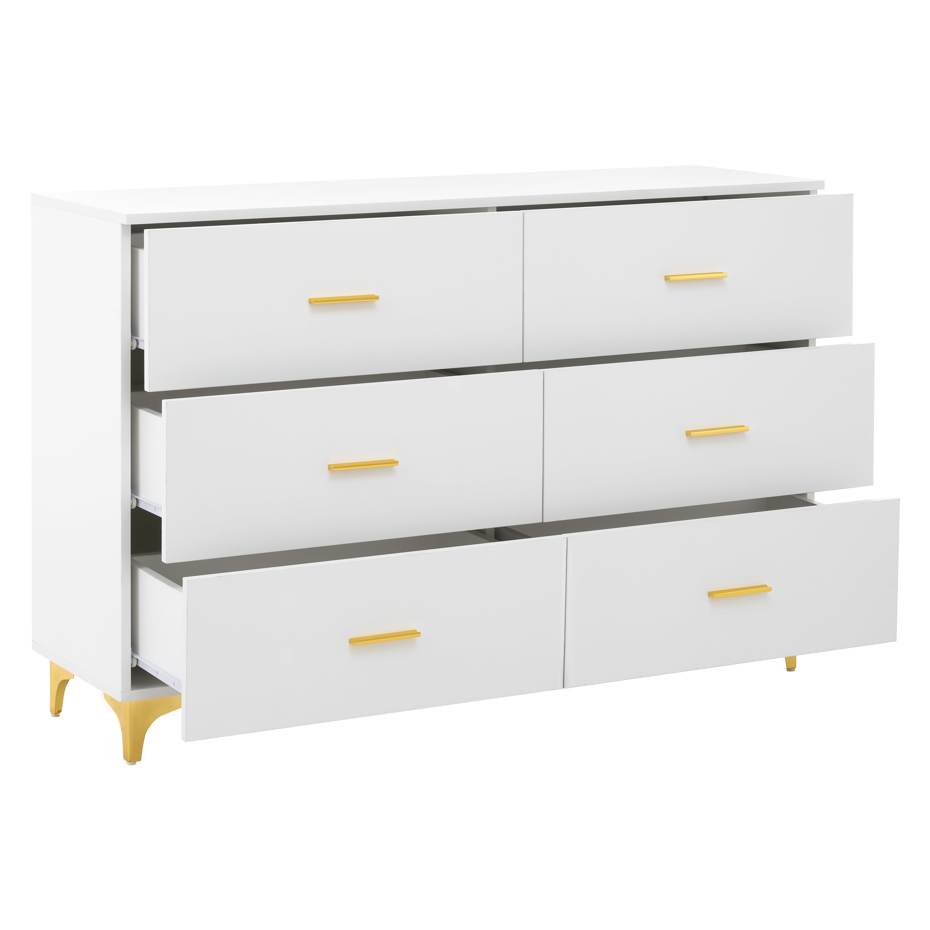 HOQBN 6 Drawer Dresser for Bedroom,Chest of Drawers withGold Handles & Metal Legs,Modern Chest of Drawers, Wooden Dresser TV Stand for Living Room, Hallway, Entryway, White