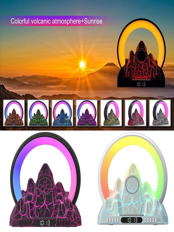 Bluetooth Speaker 2023 Electronic Intelligent Alarm Clock Wireless Charger Sunrise Flame Mountain Bluetooth Audio Table Lamp Outdoor Speakers