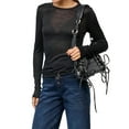 thumbnail image 2 of Womens Crew Neck Shirts Long Sleeve - Knit Pullover Sweaters Casual Sheer Blouse Tops Black L, 2 of 10