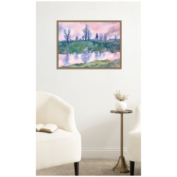 Kate and Laurel Framed Canvas Wall Art Print Lonely Oaks by Lucia Gianello, 24 x 18 Sylvie Dark Gold Frame, Rustic Farmhouse, Landscape Art for Wall Decor