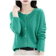 thumbnail image 3 of Women's Solid Color Button Up Sweater Pullover Top Long Sleeve Round Neck Casual Fashionable Loose Fit Warm Knit Winter Holiday Gift | CSEONE,Green XL, 3 of 9