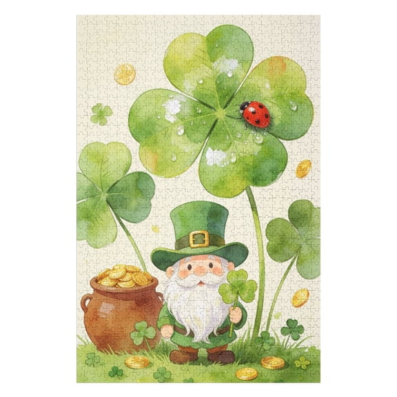 Gnome Shamrock 500 Pieces Jigsaw Puzzle for Adults, Irish Holiday Puzzle, Completed Size 20.5 x 15 in, Relaxing Seasonal Game Night
