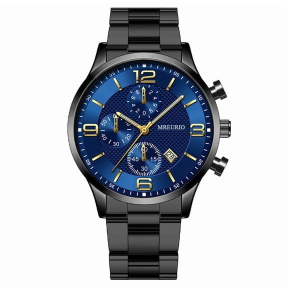 DESIGNICE Men's Stainless Steel Analog Watch, Waterproof Quartz Wristwatch with Three-Eye Dial, Elegant Casual Business Timepiece for Everyday Wear