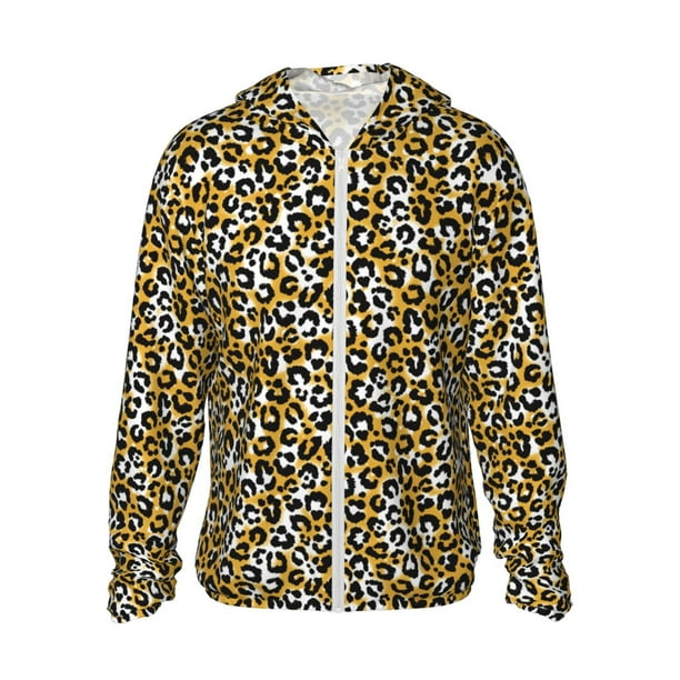Fotbe Leopard Chaqueta con Protección Solar UPF 50+ para Hombre y Mujer, Camisa con Capucha y Bolsillos-Large