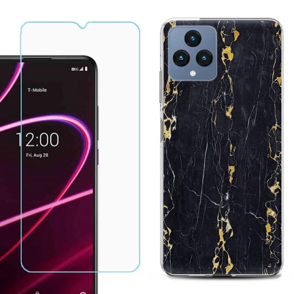 OneToughShield ® for T-Mobile Revvl 6x 5G Shockproof Phone Case, with Tempered Glass Screen Protector - Marble / Gold/Black