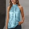 thumbnail image 2 of YUGYXL Sequin Halter Tops for Women Sleeveless Shiny Tank Top Ruched Pleated Shirts Sparkly Club Party Outfits Light Blue XXL, 2 of 9