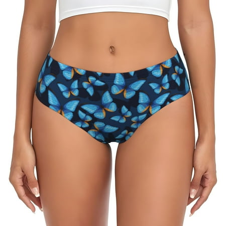 Womens Underwear - Blue butterfly No Show Seamless Underwear for Women  Soft Stretch Womens Panties  Hipster Ladies Panties Bikini Underwear Briefs