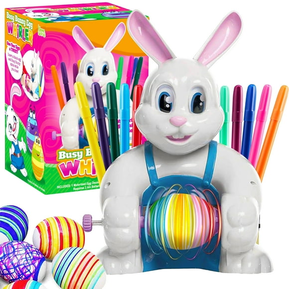Joyfy Motorized Easter Egg Decorator Kit,Rabbit Gift Easter Egg Spinner Whirler Decorating Machine with 10 Non-Toxic Markers for Kids Craft Activities Electric DIY Painted Egg Decorative,Blue
