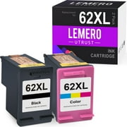 LemeroUtrust Replacement for HP 62 XL 62XL Ink Cartridges Combo Pack C2P05AN for Envy 7640 5660 7645 OfficeJet 250 5740 200 5745 Printer(Black Color, 2-Pack)