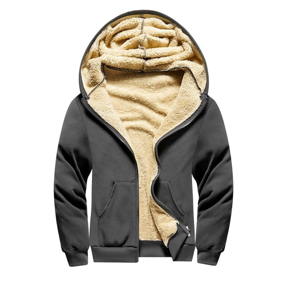 Fengqque Men's Winter Sherpa Lined Hoodie Zip Up Sweatshirt Heavyweight Warm Fleece Jacket with Pockets Gray L(L)