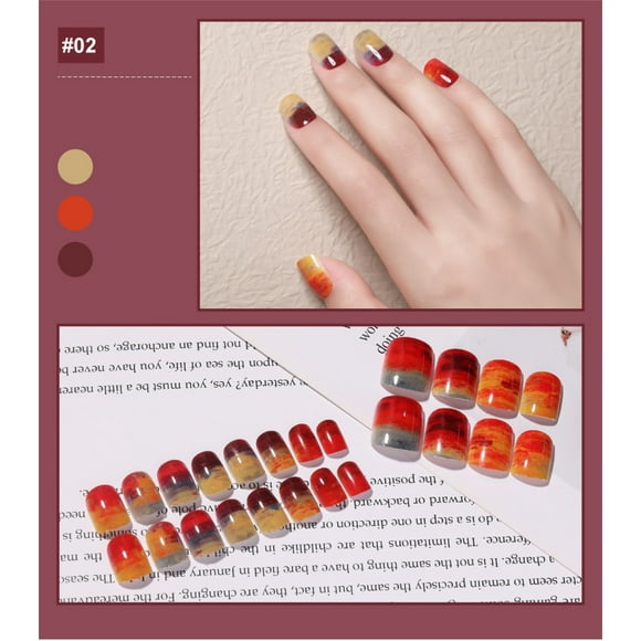 pstuiky False nail Nail Art Patches Wearing Nails 24 Short Square Fake Nails With Jelly Glue Patches Sale