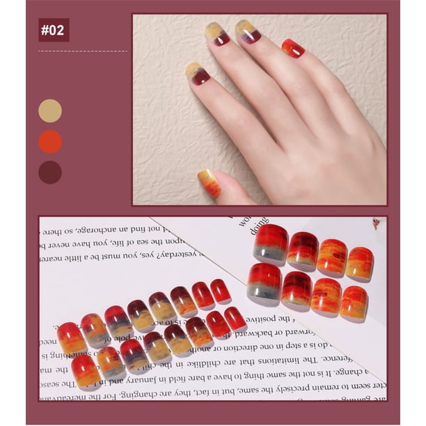 Parches para decoración de uñas: 24 uñas postizas cuadradas cortas con parches de pegamento gelatinoso