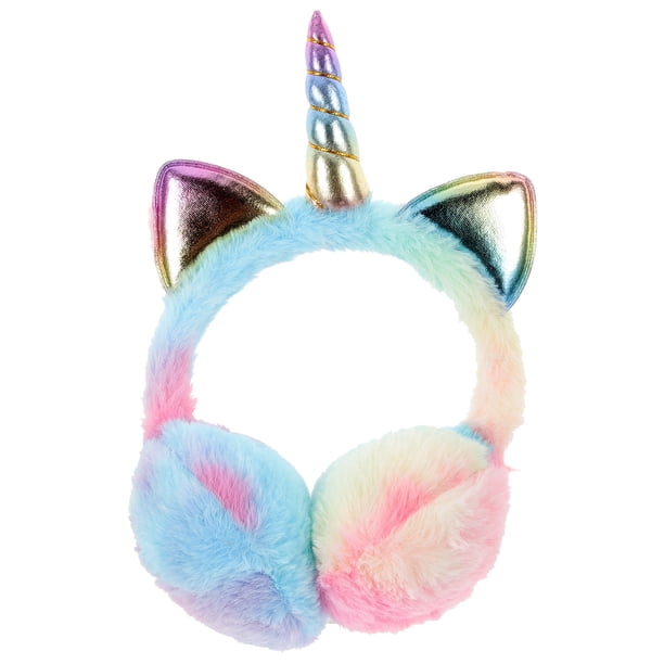 Linda diadema con orejeras, diadema con orejeras cálida de unicornio, diadema con orejeras de felpa para invierno