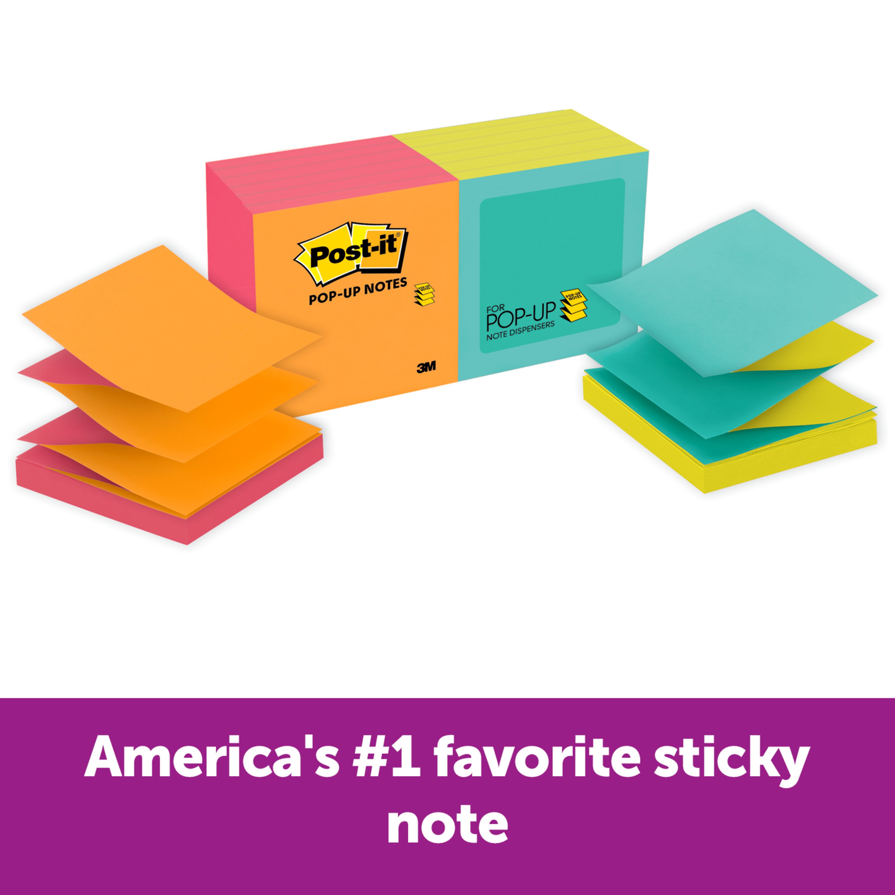 Postit Popup Refill Notes, 3" x 3", Assorted Colors, 12 Pads