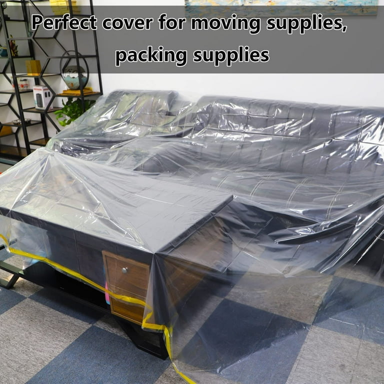 146 12Ft Plastic Sofa Couch Cover Furniture Covers Waterproof Couch Covers Plastic Couch Covers for Sectional Sofa L Shape Extra Large Bed Sofa Couch Furniture Protector Cover For Moving Clear Walmart...