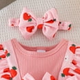 thumbnail image 3 of WOYY Girls Cute Strawberry Print Ruffle Long Sleeve Romper Jumpsuit with Headband, Sizes 9-12M, 3 of 7