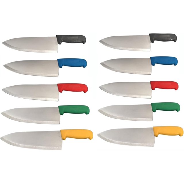 Cozzini Cutlery Imports 10" Chef Knife Choose Your Color - Razor Sharp Commercial Kitchen Cutlery - Cook's Knives (2 of Each - Black, Blue, Green, Red, Yellow)