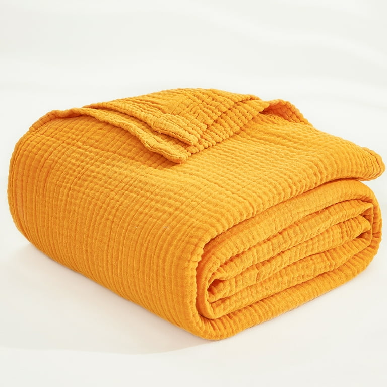 EMME Cotton Throw Blanket 100 Cotton Muslin Blanket for Couch Bed Breathable Lightweight Gauze Blankets Mustard Yellow 55 x75 Walmart