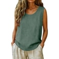 thumbnail image 3 of GZWYHT Linen Tank Tops For Women，Womens Tank Tops Sleeveless Linen Tops For Women Organic Cotton Tank Tops Womens Linen Vest Cotton Sleeveless Tops Linen Vest Top Green XL, 3 of 9