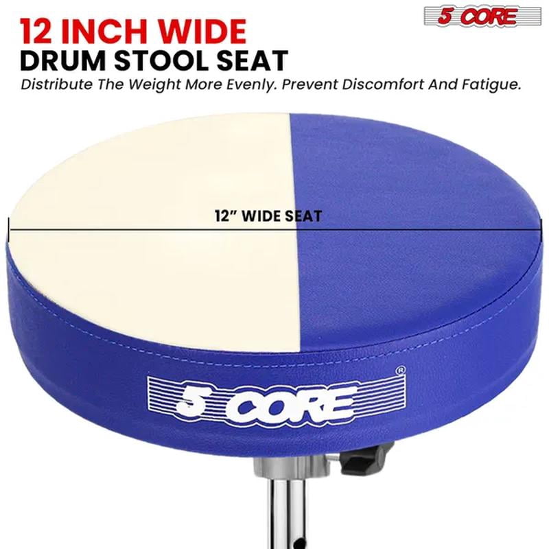 5 Core Drum Throne 3 Inch Thick Padded Comfortable Guitar Stool Double Braced Drummer Chair Height Adjustable Musician Seat Blue - DS BLKCH BLU