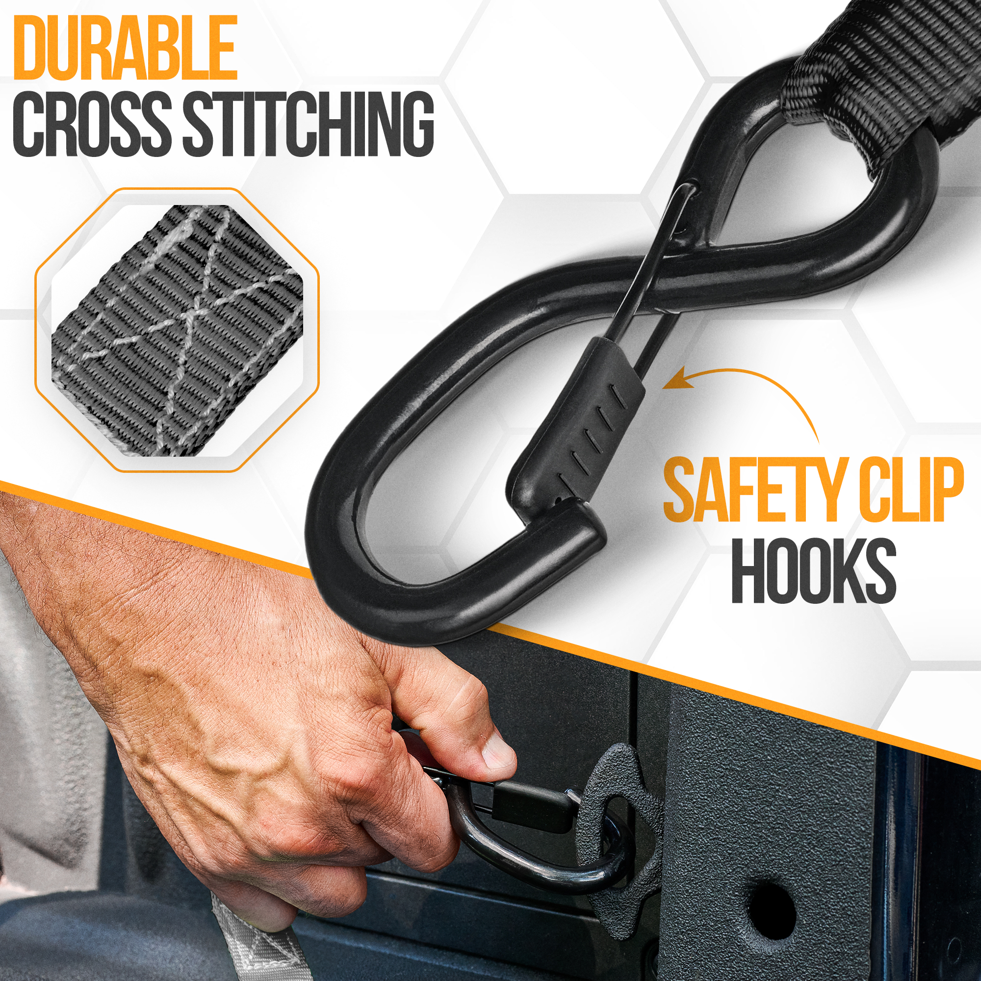 FORTEM Ratchet Straps, 2300lb Break Strength, 4 Pack 15ft x 1in Tie Down Strap Set, 4 Soft Loops, Motorcycle Straps Tie Downs, Cargo Cam Buckles, Rubber Handles, Safety Lock S Hooks, Carry Bag