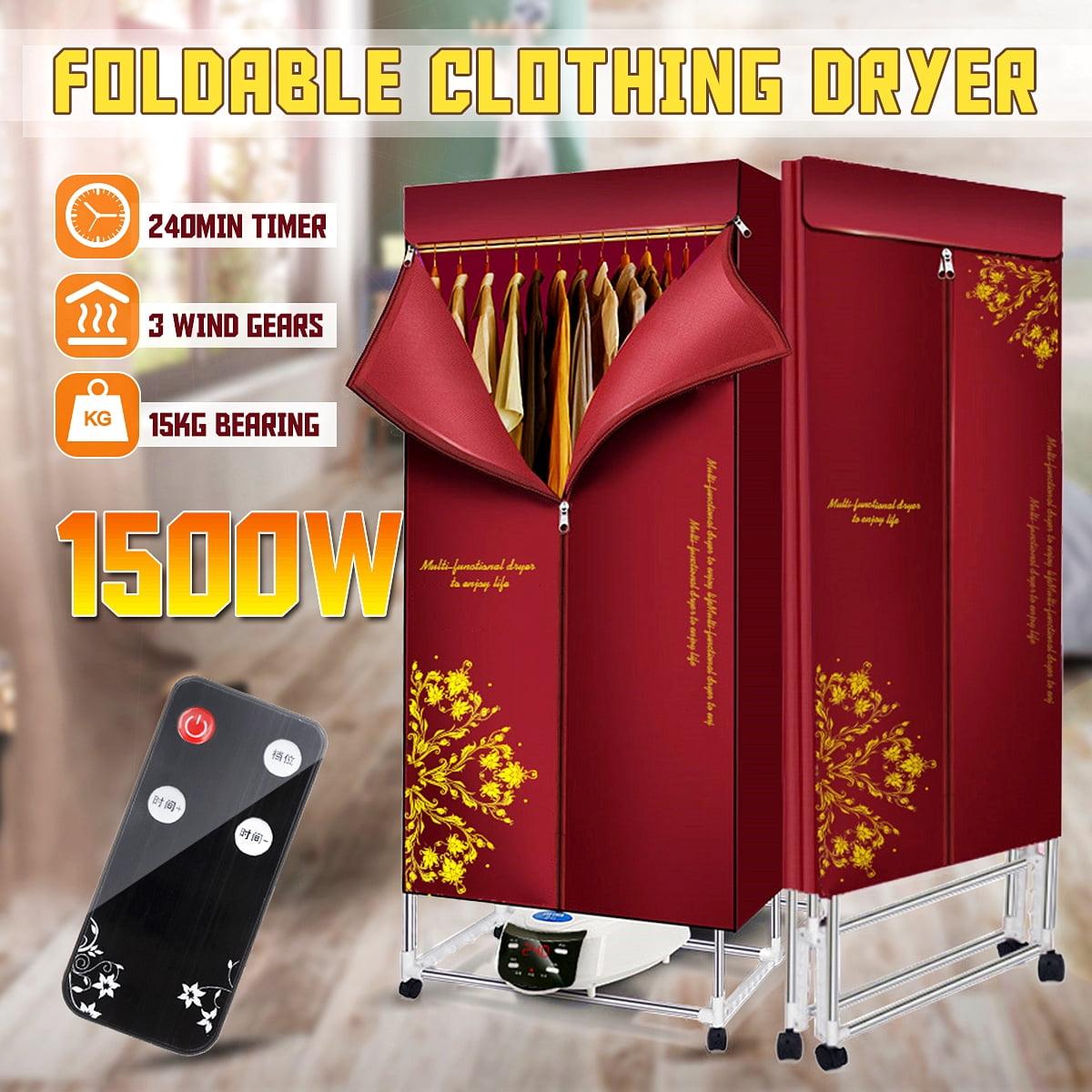 Portable Ventless Laundry Clothes Dryer Heater 1500W 110240V Electric