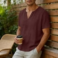 thumbnail image 5 of cocolona Mens Linen T-shirts Summer V Neck Short Sleeve Pullover Tops Casual Loose Solid Color Vintage Tees, 5 of 7