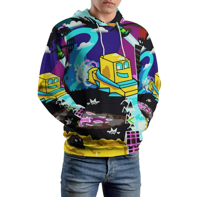 Jeans Men 3d Geo Print Hooded Sweatshirt Geometry Dash Hoodie