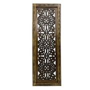 Benzara Floral Hand Carved Wooden Wall Panels, Assortment of Two, Brown