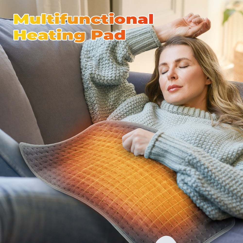 Electric Heating Pad,9 Heat Settings with Auto Shut off,4 Timer Settings Machine Washable,Electric Heating Pad for Back Dry & Moist Heat Therapy for Fast Relief fatigue 23" X 11"Gray