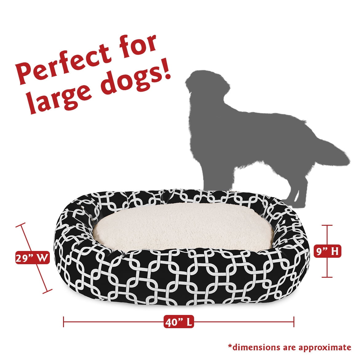 Majestic Pet Sherpa Links Bagel Pet Bed for Dogs, Calming Dog Bed Washable, Large, Black