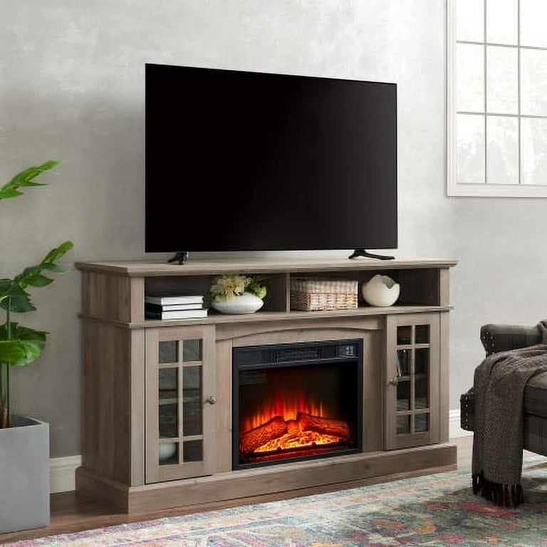 58 Gray Wood TV Stand with Electric Fireplace Suitable for 65 TVs Walmart