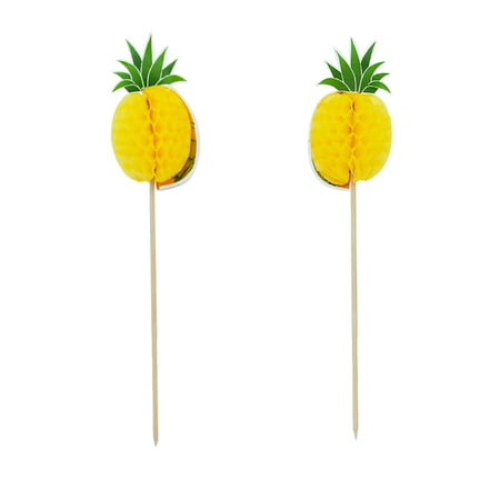 (Pack of 30) Aspire Pineapple Flamingo Summer Umbrella Pitaya Pirate Cocktail Sticks, Cupcake Toppers, Party Decoration, Halloween Christmas Party Favors-pineapple