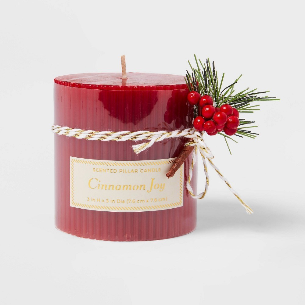 Set of Two 3" Red Ribbed Cinnamon Joy Scented Candles