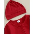 thumbnail image 4 of Liacowi Infant Girls Boys Footies Rompers Baby Girls Boys Clothes Solid Color Crew Neck Long Sleeve Zipper Jumpsuits Newborn Fall Bodysuits + Hat, 4 of 8