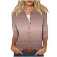 thumbnail image 2 of QUNYINEY Yellow Womens T Shirts Crew Neck Long Sleeve Casual Striped Tops Drop Shoulder Button Down Loose T-Shirts, 2 of 5