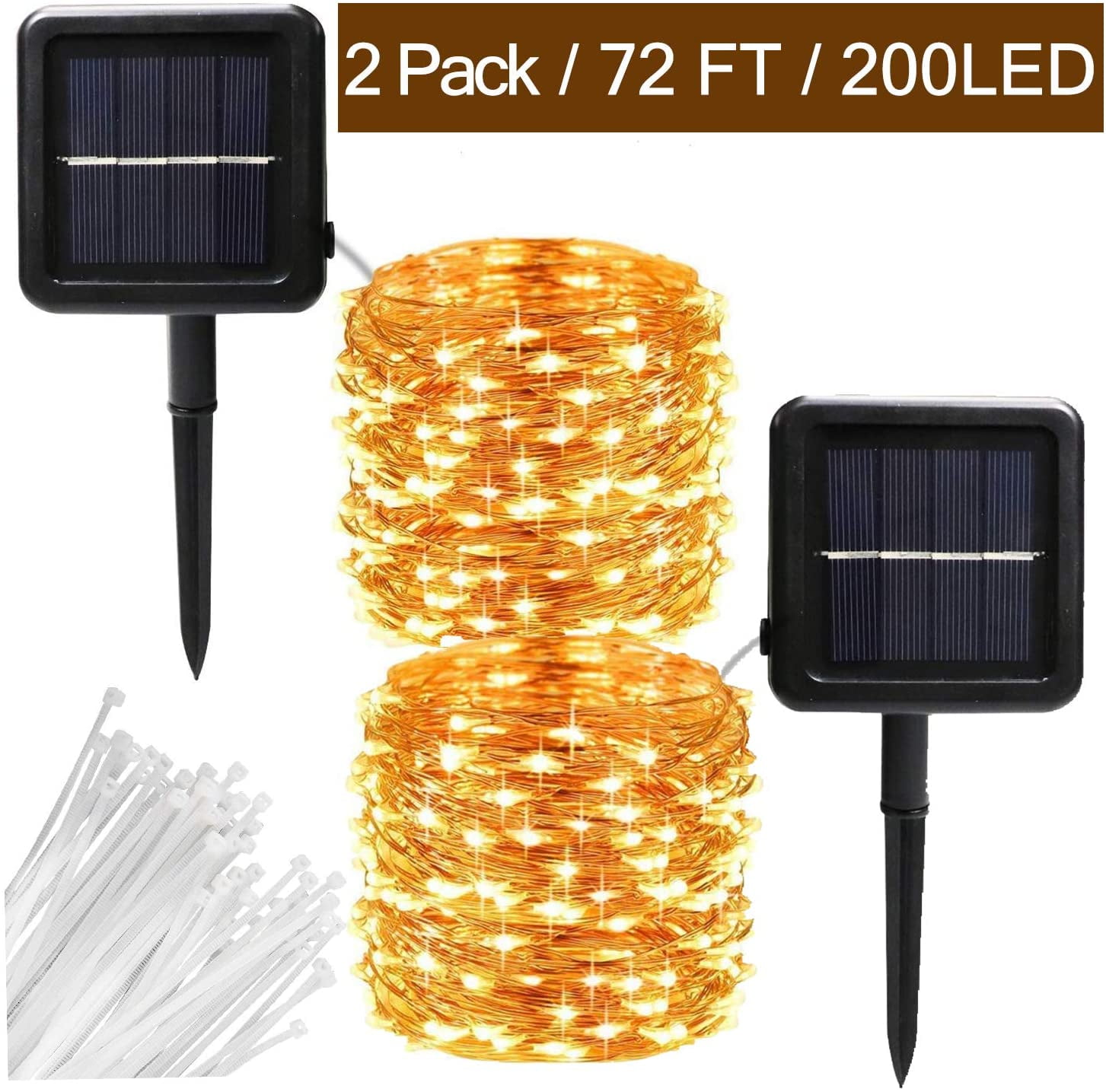 2 Pack Solar String Lights 200 LED 72ft Solar Powered Fairy Lights ...