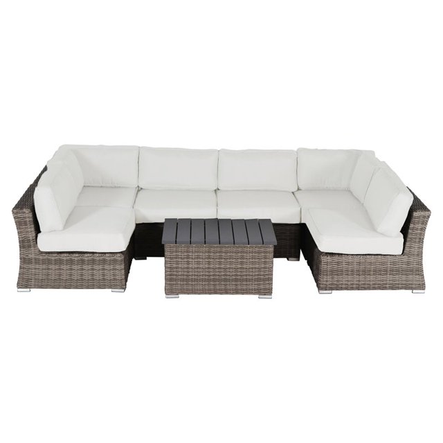 Living Source International Ensemble Extérieur 7 Pièces avec Coussins en Gris/toile
