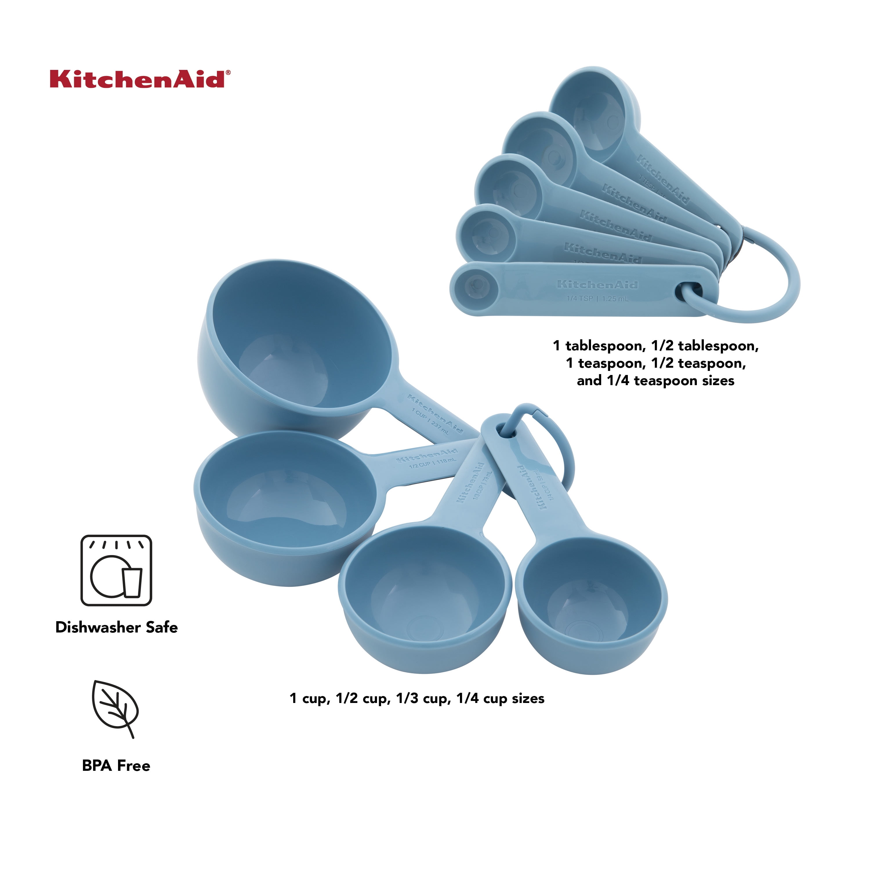 Kitchenaid Universal Measure Cups and Spoons Kitchen Utensil Set in Blue Velvet
