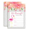 Amanda Creation Pink Watercolor Polka Dot Flamingo Fill in Party Invitations, Set of 20 Including envelopes