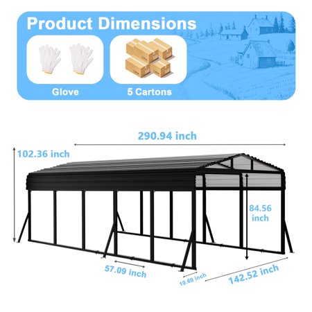 Sylviera 12x25ft Heavy-Duty Metal Carport, Outdoor Car Port Canopy with Reinforced Iron Frame, All-Weather Shelter for Cars, Trucks & Boats, Easy Assembly