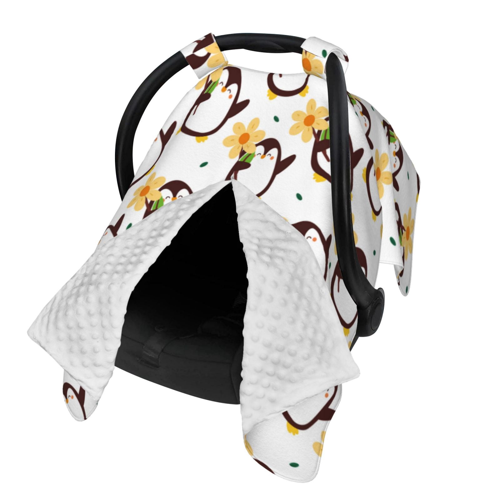 Naloa Penguin With Flowers Baby Car Seat Cover, Breathable Baby Carrier Cover, Multiuse Baby Carrier Cover & Nursing Breastfeeding Cover