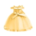 thumbnail image 6 of Zpanxa Toddler Girls Princess Dress, Little Girls Party Wedding Dress, Lace Bowknot Off Shoulder Pleated Dress, Kids Pageant Flower Girl Sleeveless Dress, Birthday Gifts for Girls Yellow (9-10 Years), 6 of 8