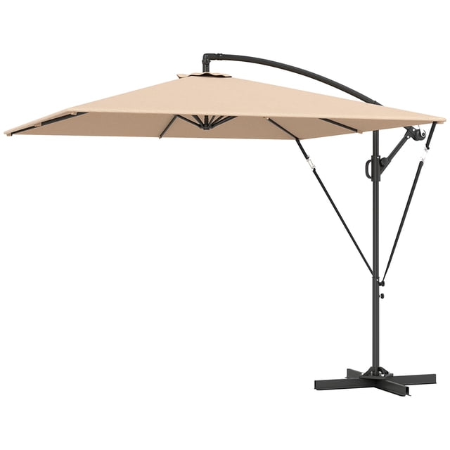 Khaki Patio Offset Cantilever Umbrella with 360° Rotation & Tilt, UPF 50+ UV Protection, Windproof Ropes & Cover, Large Metal Frame Parasol for Garden, Patio or Backyard, 116"x98"