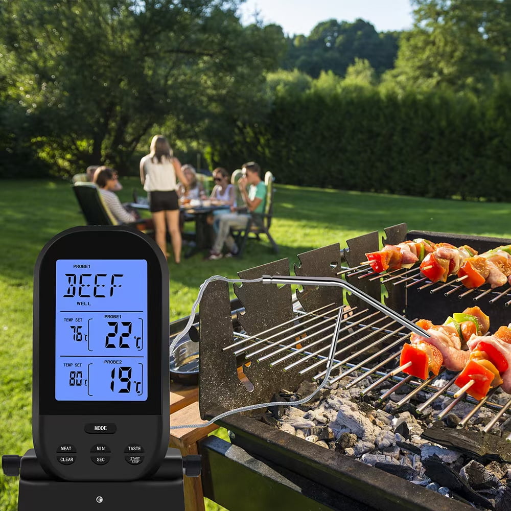 230 Feet Wireless Range Grill Oven Meat Thermometer with Timer and LCD Backlight Waterproof Dual Probe Kitchen Cooking Food Thermometer