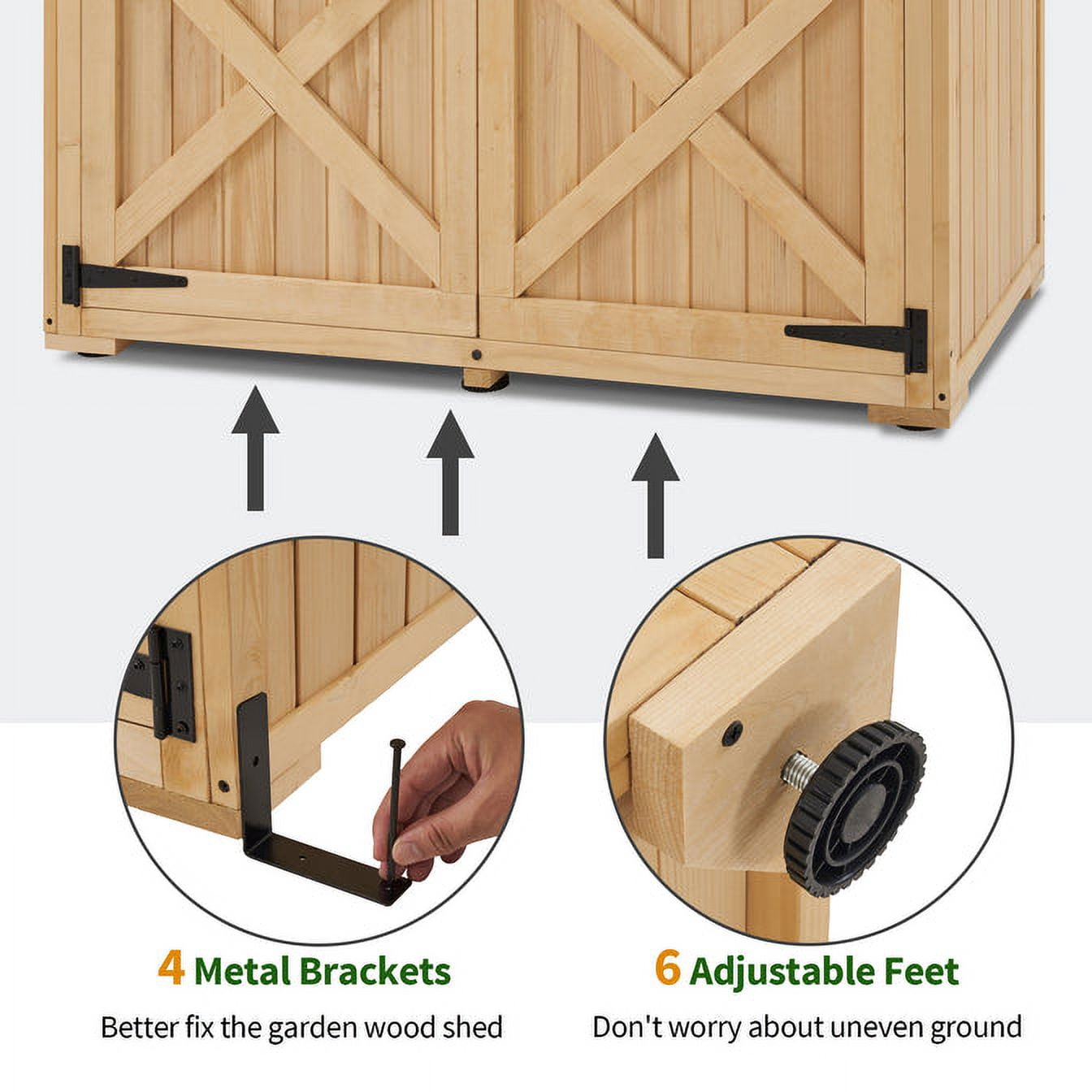 Macrout Outdoor Storage Cabinet, Wooden Storage Tool Shed with Lock for Patio Yard Lawn,Large