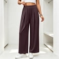 thumbnail image 2 of Kvture Chiffon Flowy Pleated Wide Leg Pant for Women Lightweight High Waist Trouser with Pockets Brown Pant S, 2 of 7