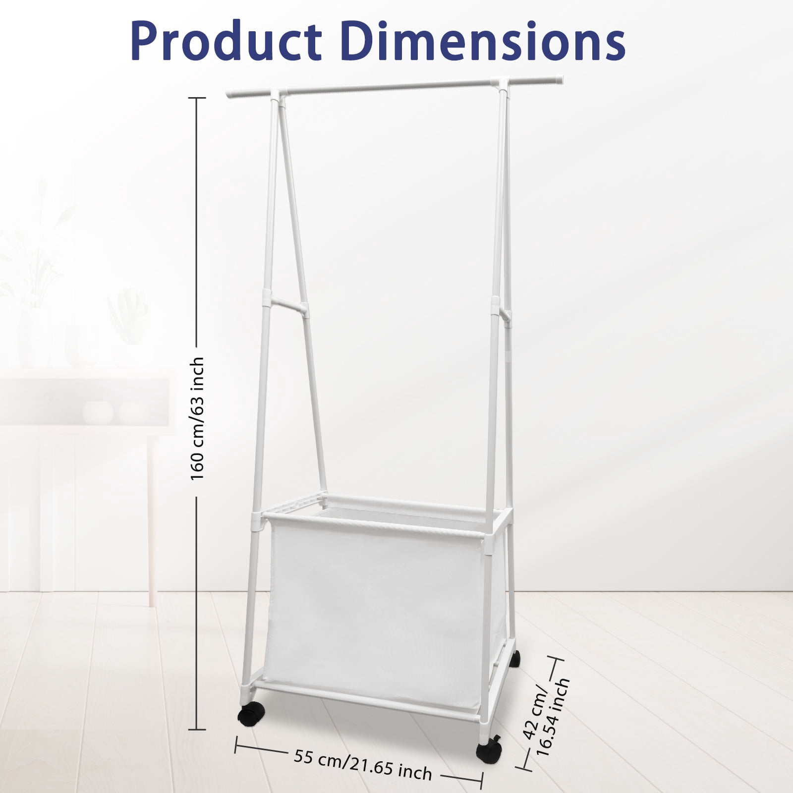 Clothes Rack, Triangle Garment Rack W/Large Storage Bag, Clothes Storage Organizer on Wheels, Portable Laundry Coat Rack, Closet Clothing Rack for Home Dorm, White