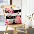 thumbnail image 2 of LALILO Throw Pillow Covers Peony And Roses Black And White Stripes Rose Peony Flower Floral White Pink Summer Set of 2 Square 18 x 18 Inch Pillowcase, 2 of 5